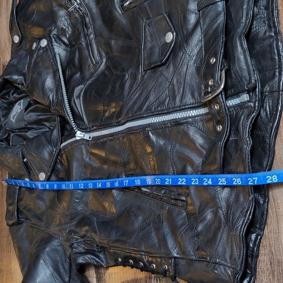 Diamond Plate Buffalo Leather Patchwork Motorcycle Jacket Size XL Insane Detail - Picture 17 of 17